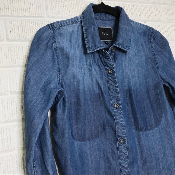 Rails Chambray Raw Hem Long Sleeve Button Down XS - Picture 4 of 7